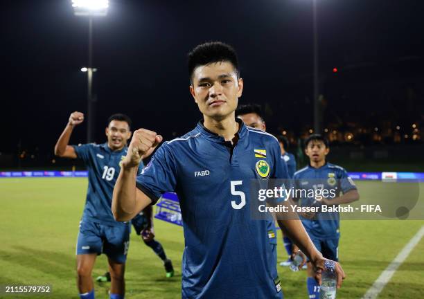 Muhammad Nurikhwan Bin Othman of Brunei Darussalam celebrates after the team's victory during the FIFA Series 2024 Saudi Arabia match between Vanuatu...