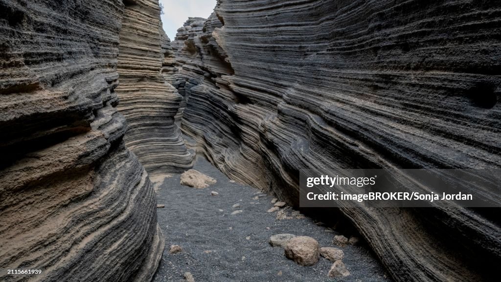 Las Grietas volcano columns, Lanzarote, Canary Islands, Spain, Europe