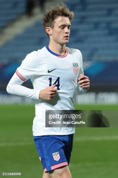 Jack McGlynn of USA in action during the U23 international friendly match between France U23 and USA U23 at Stade Auguste Bonal on March 25, 2024 in...
