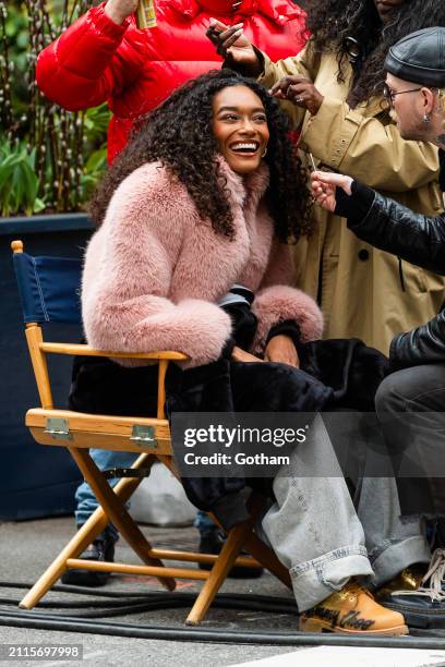 Cheyenne Maya Carty is seen during a photo shoot for Maybelline in SoHo on March 26, 2024 in New York City.