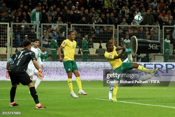 Yassine Benzia of Algeria scores his team's third goal during the FIFA Series 2024 Algeria match between Algeria and South Africa at Nelson Mandela...