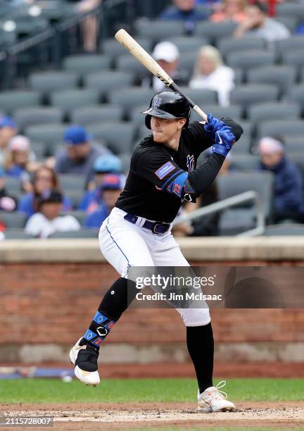 Brett Baty of the New York Mets in action against the Philadelphia Phillies at Citi Field on September 30, 2023 in New York City. The Mets defeated...