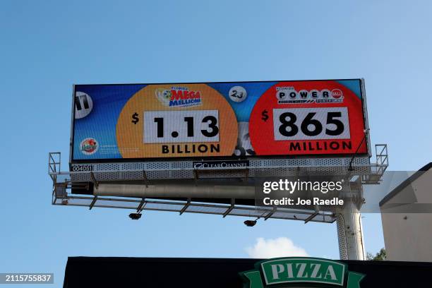 Billboard shows the jackpot amount for the Mega Million lottery on March 26, 2024 in Miami, Florida. The Mega Millions jackpot has reached $1.13...