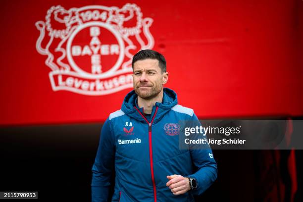 Headcoach Xabi Alonso of Leverkusen during a training session on March 29, 2024 in Leverkusen, Germany.