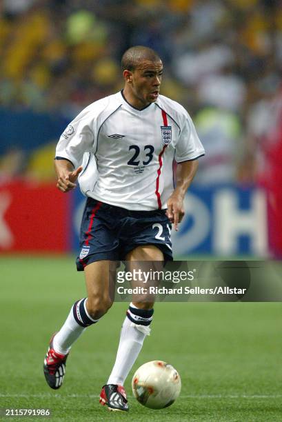 June 2: Kieron Dyer of England on the ball during the FIFA World Cup Finals 2002 Group F match between England and Sweden at Saitama Stadium on June...