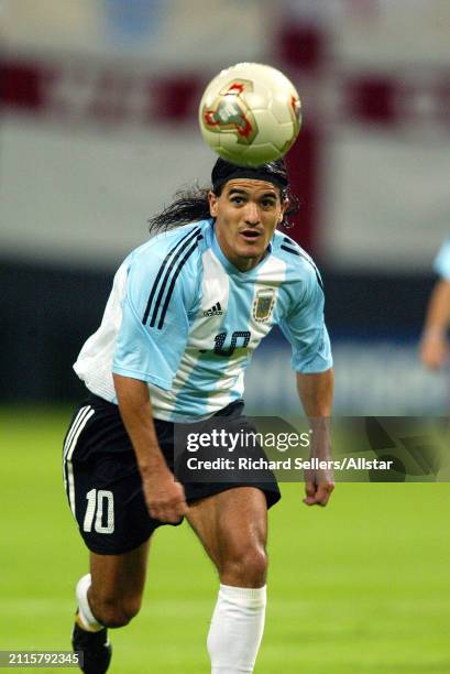 June 7: Ariel Ortega of Argentina on the ball during the FIFA World Cup Finals 2002 Group F match between Argentina and England at Sapporo Dome on...