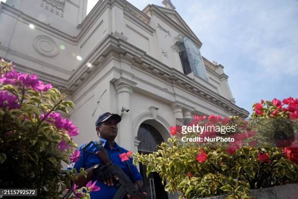 Sri Lankan naval soldiers are standing guard at St. Anthony's Shrine in Colombo, Sri Lanka, on March 29, 2024. The Maligakanda Magistrate's Court has...