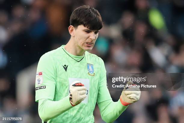 James Beadle of Sheffield United celebrates his team's opening goal during the Sky Bet Championship match between Sheffield Wednesday and Swansea...