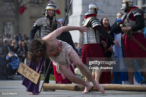 People attend the Good Friday celebrations held at Trafalgar Square in London, United Kingdom on March 29, 2024. Good Friday is the day commemorating...