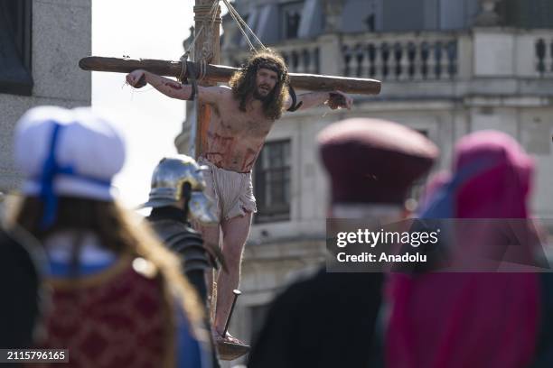 People attend the Good Friday celebrations held at Trafalgar Square in London, United Kingdom on March 29, 2024. Good Friday is the day commemorating...