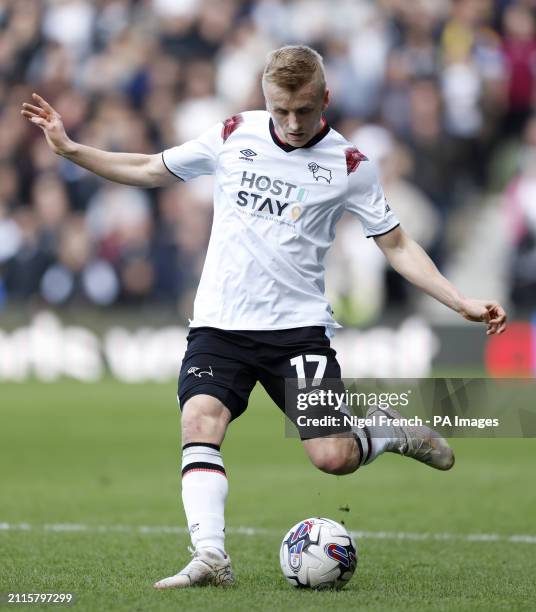 Derby County's Louie Sibley during the Sky Bet League One match at Pride Park Stadium, Derby. Picture date: Friday March 29, 2024.