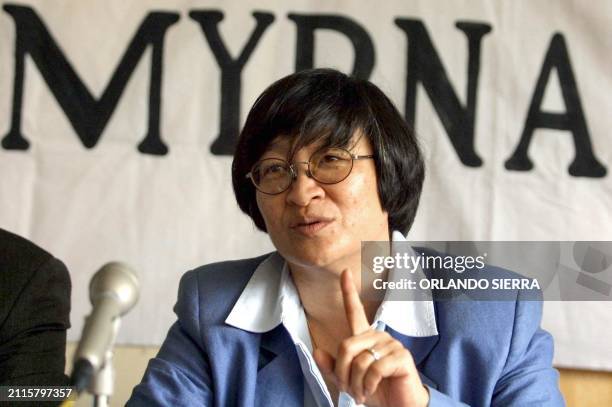 Hellen Mack, sister of the anthropoligist Myrna Mack, assures, 04 October 2002 in Guatemala City, that the sentence of the Tribunal of Justice...