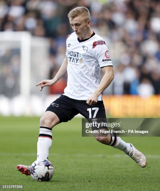 Derby County's Louie Sibley during the Sky Bet League One match at Pride Park Stadium, Derby. Picture date: Friday March 29, 2024.