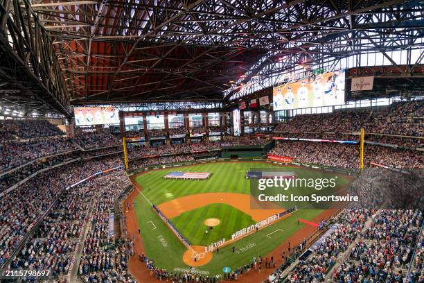 Globe Life Park before opening day of the 2024 season between the Chicago Cubs and the Texas Rangers on March 28, 2024 at Globe Life Field in...