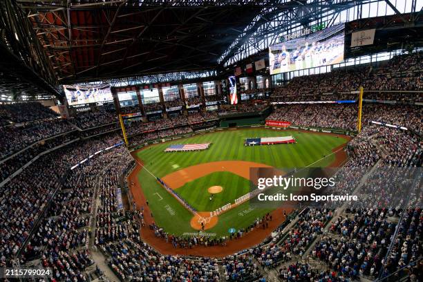 Globe Life Park before opening day of the 2024 season between the Chicago Cubs and the Texas Rangers on March 28, 2024 at Globe Life Field in...