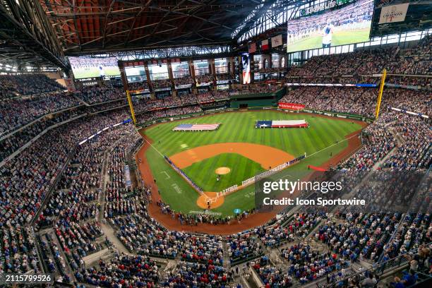 Globe Life Park before opening day of the 2024 season between the Chicago Cubs and the Texas Rangers on March 28, 2024 at Globe Life Field in...