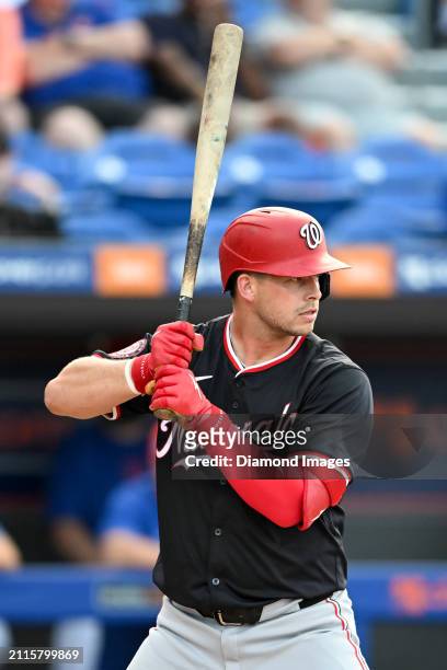 Lane Thomas of the Washington Nationals bats during the second inning of a spring training game against the New York Mets at Clover Park on March 15,...