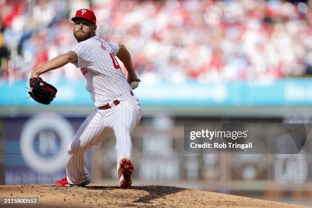 Zack Wheeler of the Philadelphia Phillies pitches during the game between the Atlanta Braves and the Philadelphia Phillies at Citizens Bank Park on...