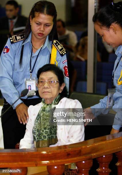 Former Khmer Rouge minister Ieng Thirith , sits in the court room during a hearing at the Extraodinary Chambers in the Court of Cambodia in Phnom...