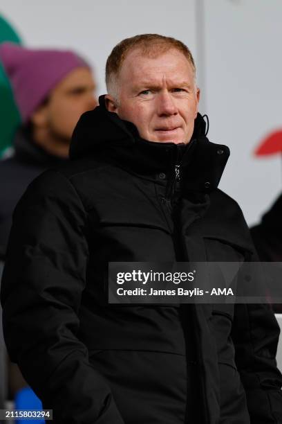 Former Manchester United and England midfielder Paul Scholes attends the game during the Sky Bet League One match between Shrewsbury Town and Oxford...