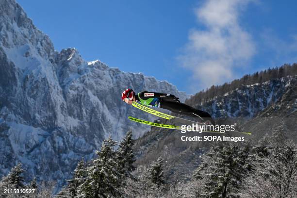 Kamil Stoch of Poland in action during the Men's Ski Flying Hill HS240 Team of the FIS Ski Jumping World Cup Final.