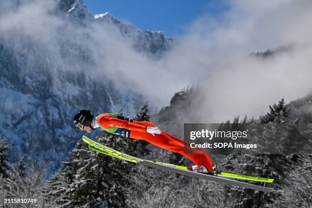 Gregor Deschwanden of Switzerland in action during the Men's Ski Flying Hill HS240 Team of the FIS Ski Jumping World Cup Final.