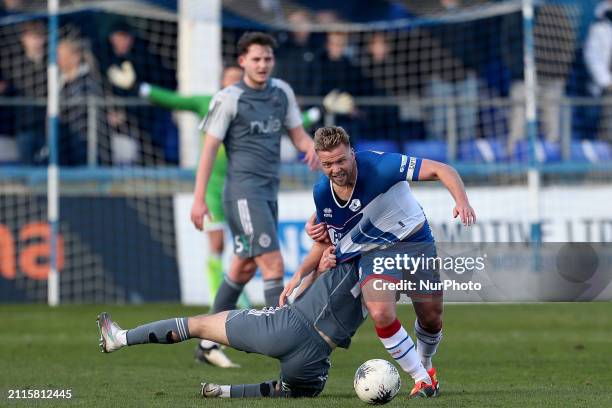 Nicky Featherstone of Hartlepool United is battling with Max Wright from Halifax Town during the Vanarama National League match between Hartlepool...