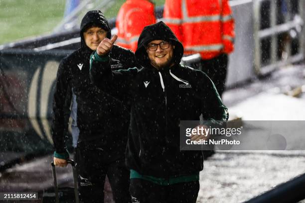 Murray McCallum of the Newcastle Falcons is arriving at Kingston Park for the Gallagher Premiership match between the Newcastle Falcons and the...