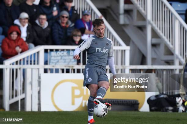 Jamie Stott of FC Halifax Town is playing during the Vanarama National League match between Hartlepool United and FC Halifax Town at Victoria Park in...