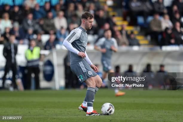 Jamie Stott of FC Halifax Town is playing during the Vanarama National League match between Hartlepool United and FC Halifax Town at Victoria Park in...