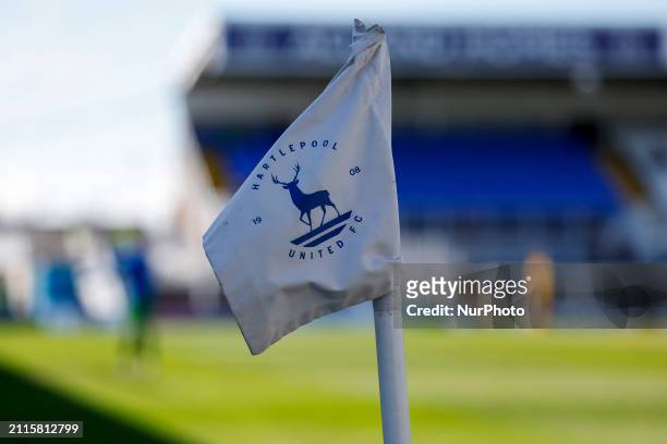 Corner flag is seen in detail during the Vanarama National League match between Hartlepool United and FC Halifax Town at Victoria Park in Hartlepool,...