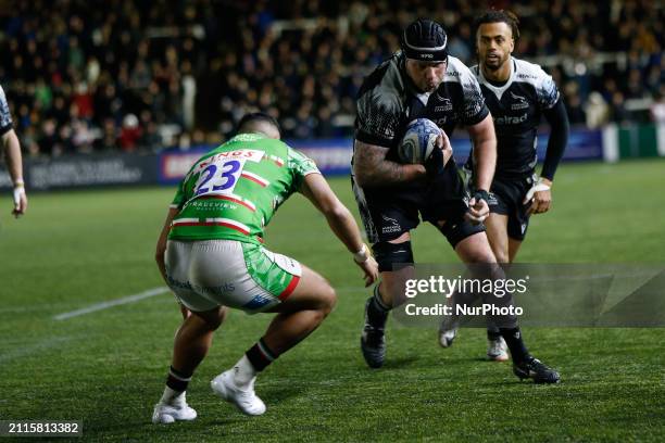 Sebastian de Chaves of Newcastle Falcons is driving for the try line during the Gallagher Premiership match between Newcastle Falcons and Leicester...