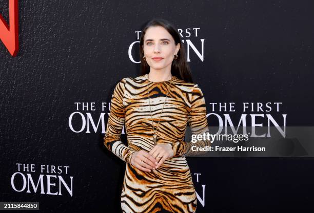 Alix Angelis attends the Los Angeles Premiere of 20th Century Studio's "The First Omen" at Regency Village Theatre on March 26, 2024 in Los Angeles,...