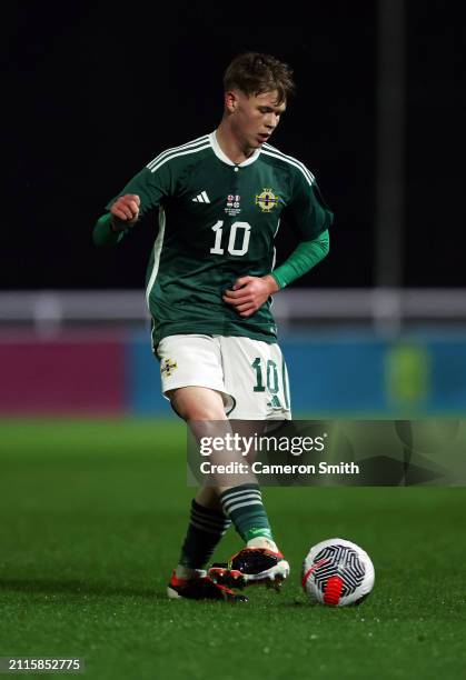Callum Burnside of Northern Ireland in actio during the Under-17 EURO Elite Round match between Hungary and Northern Ireland at St George's Park on...