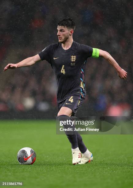 Declan Rice of England during the international friendly match between England and Belgium at Wembley Stadium on March 26, 2024 in London, England.