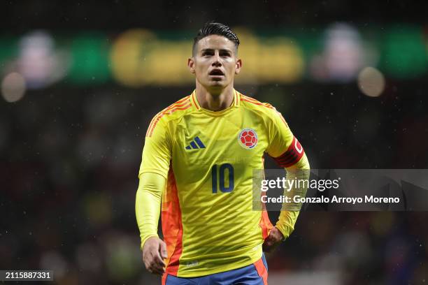 James Rodriguez of Colombia in action during the friendly match between Romania and Colombia at Civitas Metropolitan Stadium on March 26, 2024 in...