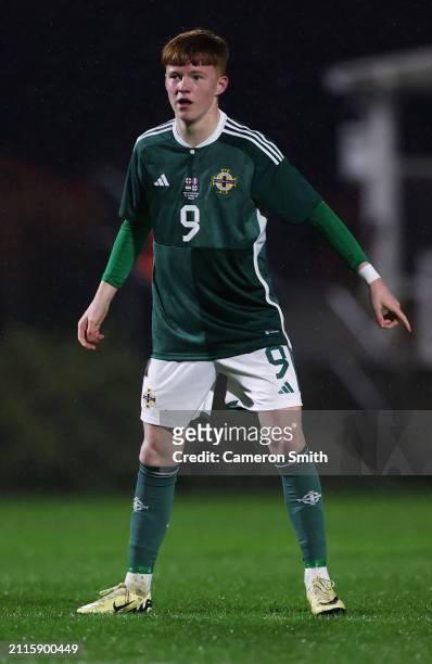 Braiden Graham of Northern Ireland in action during the Under-17 EURO Elite Round match between Hungary and Northern Ireland at St George's Park on...