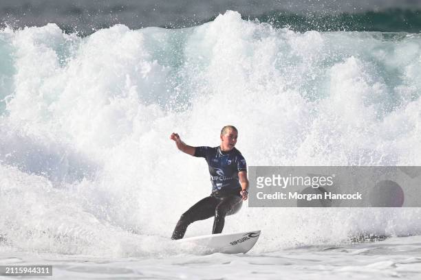 Ellie Harrison of Australia surfs in the Round of 16 during the 2024 Rip Curl Pro Bells Beach on March 27, 2024 in Winkipop, Australia.