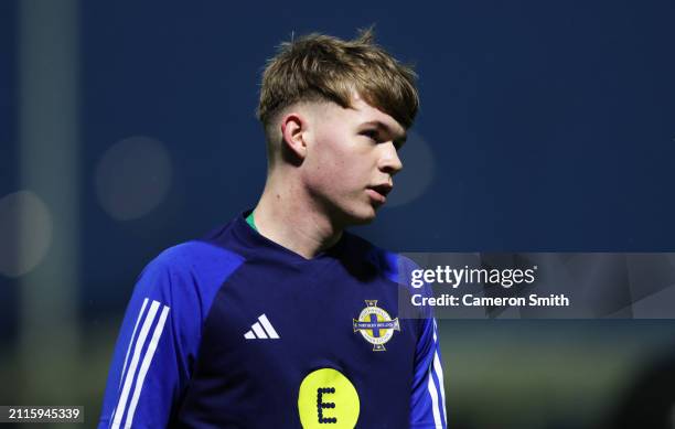 Callum Burnside of Northern Ireland looks on prior to the Under-17 EURO Elite Round match between Hungary and Northern Ireland at St George's Park on...
