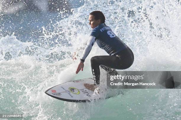 Sally Fitzgibbons of Australia surfs in the Round of 16 during the 2024 Rip Curl Pro Bells Beach on March 27, 2024 in Winkipop, Australia.