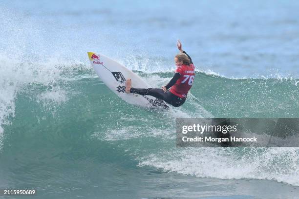 Caitlin Simmers of the United States surfs in the Elimination Round during the 2024 Rip Curl Pro Bells Beach on March 27, 2024 in Winkipop, Australia.