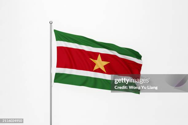 suriname flag on white background - suriname stockfoto's en -beelden