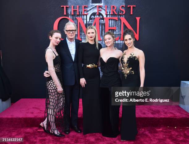 Ishtar Currie-Wilson, Bill Nighy, Nell Tiger Free, Arkasha Stevenson and María Caballero attend The First Omen - Premiere at Regency Village Theatre...