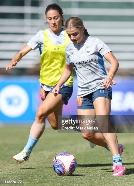 Sydney FC player warms up before the A-League Women round 17 match between Canberra United and Sydney FC at McKellar Park, on March 27 in Canberra,...