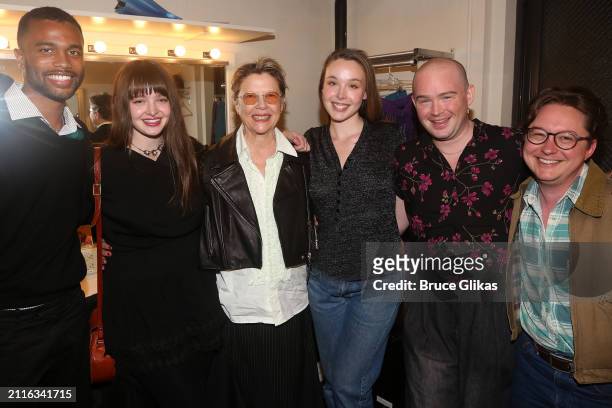 Jeremy Mullings, Isabel Beatty, Annette Bening, Ella Beatty, Stephen Ira Beatty and Liam O'Brien pose backstage at the hit play "Appropriate" on...