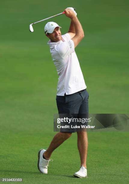 Nicolas Colsaerts of Belgium plays a shot prior to the Hero Indian Open at DLF Golf and County Club on March 27, 2024 in New Delhi, India