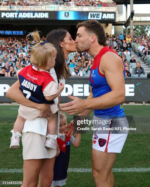 Jack Viney of the Demons with his family as he is set to play his 200th game during the 2024 AFL Round 03 match between the Port Adelaide Power and...