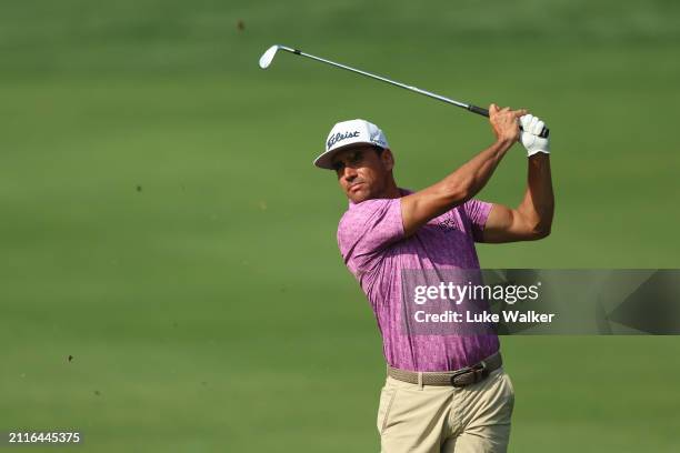 Rafa Cabrera-Bello of Spain plays a shot prior to the Hero Indian Open at DLF Golf and County Club on March 27, 2024 in New Delhi, India