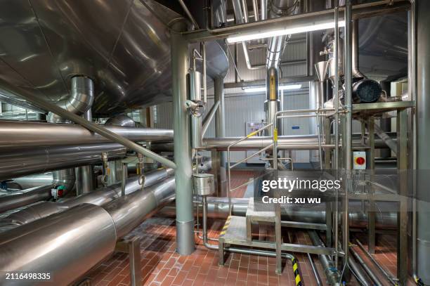 pipes in the basement of a brewery - 福建省 stock pictures, royalty-free photos & images