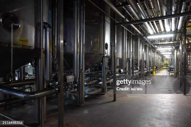 pipes in the basement of a brewery - 福建省 stock pictures, royalty-free photos & images